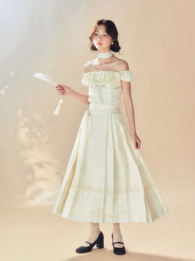 Charm Flare Side-Pleats Long Skirt