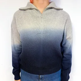 Chunky Grey Navy Ombré Cashmere 1/4 Zip Jumper Small