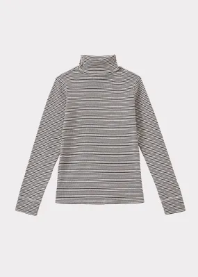 CLARO TEEN COTTON TURTLENECK - GREY / ECRU STRIPE