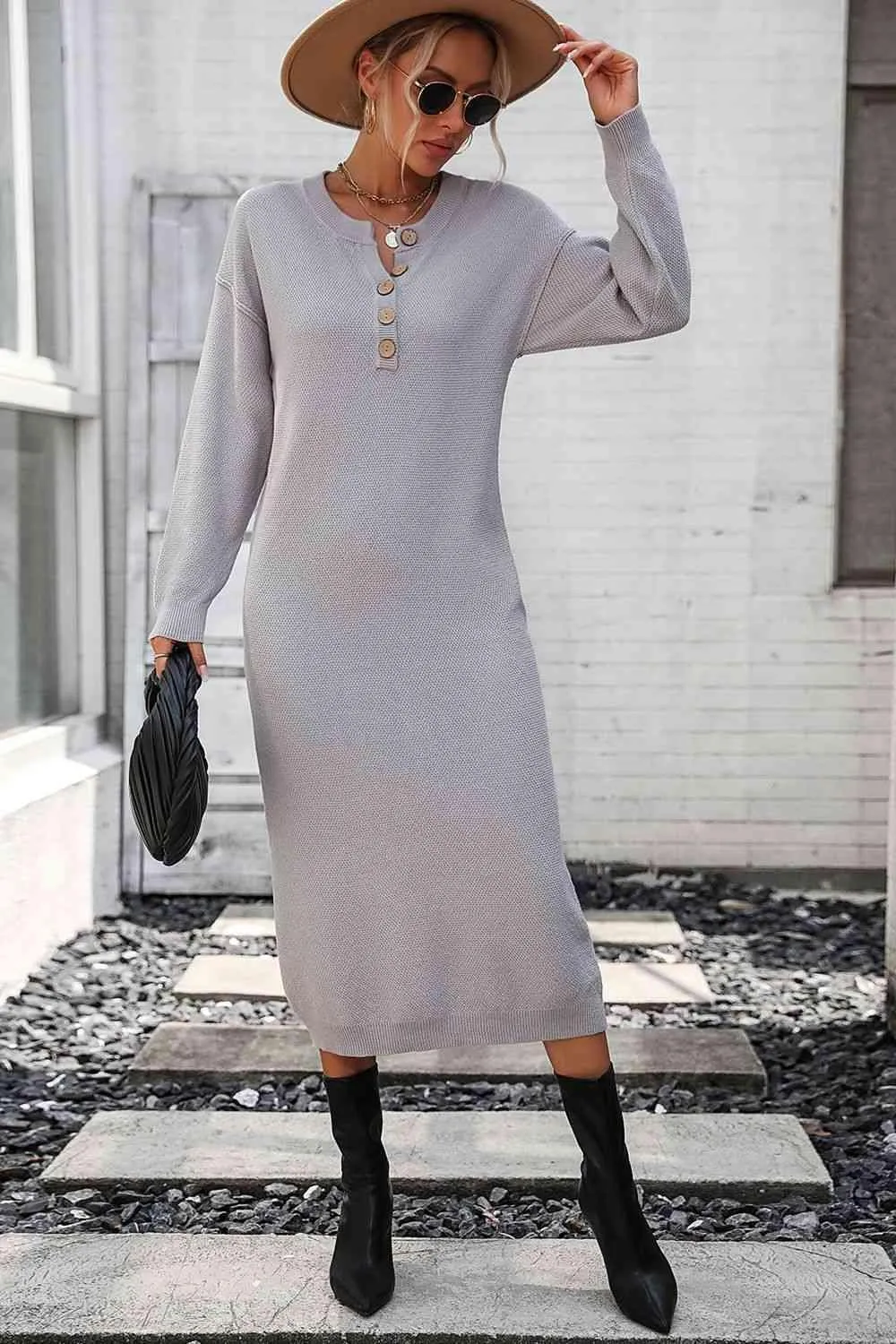 Classy Winter Long Sleeve Midi Sweater Dress