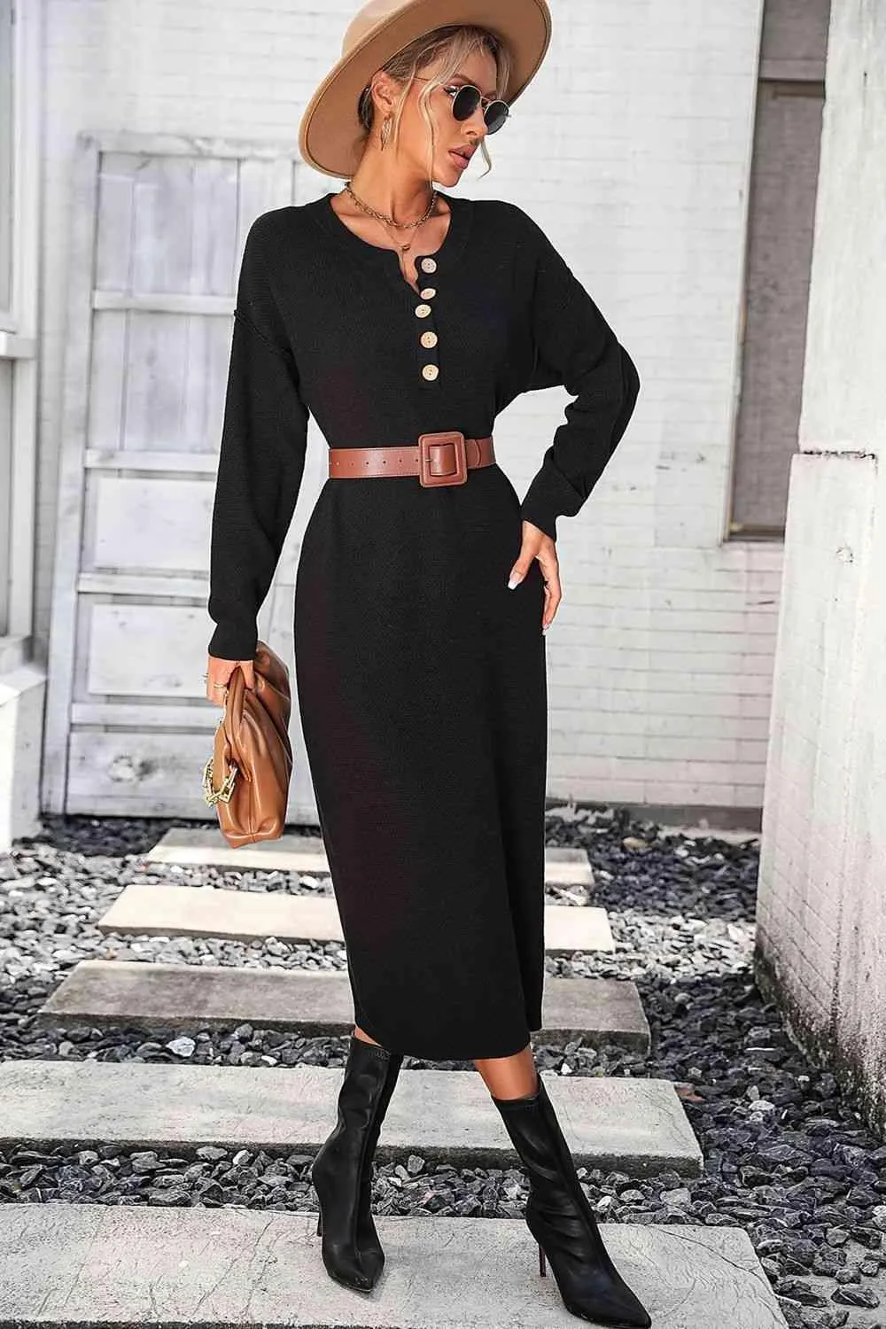Classy Winter Long Sleeve Midi Sweater Dress