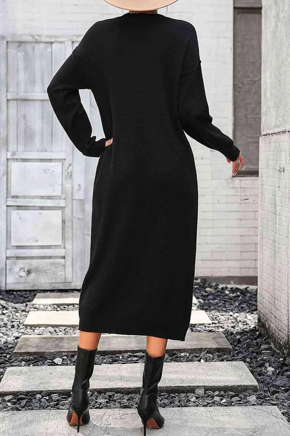 Classy Winter Long Sleeve Midi Sweater Dress
