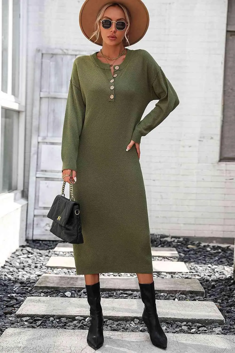 Classy Winter Long Sleeve Midi Sweater Dress