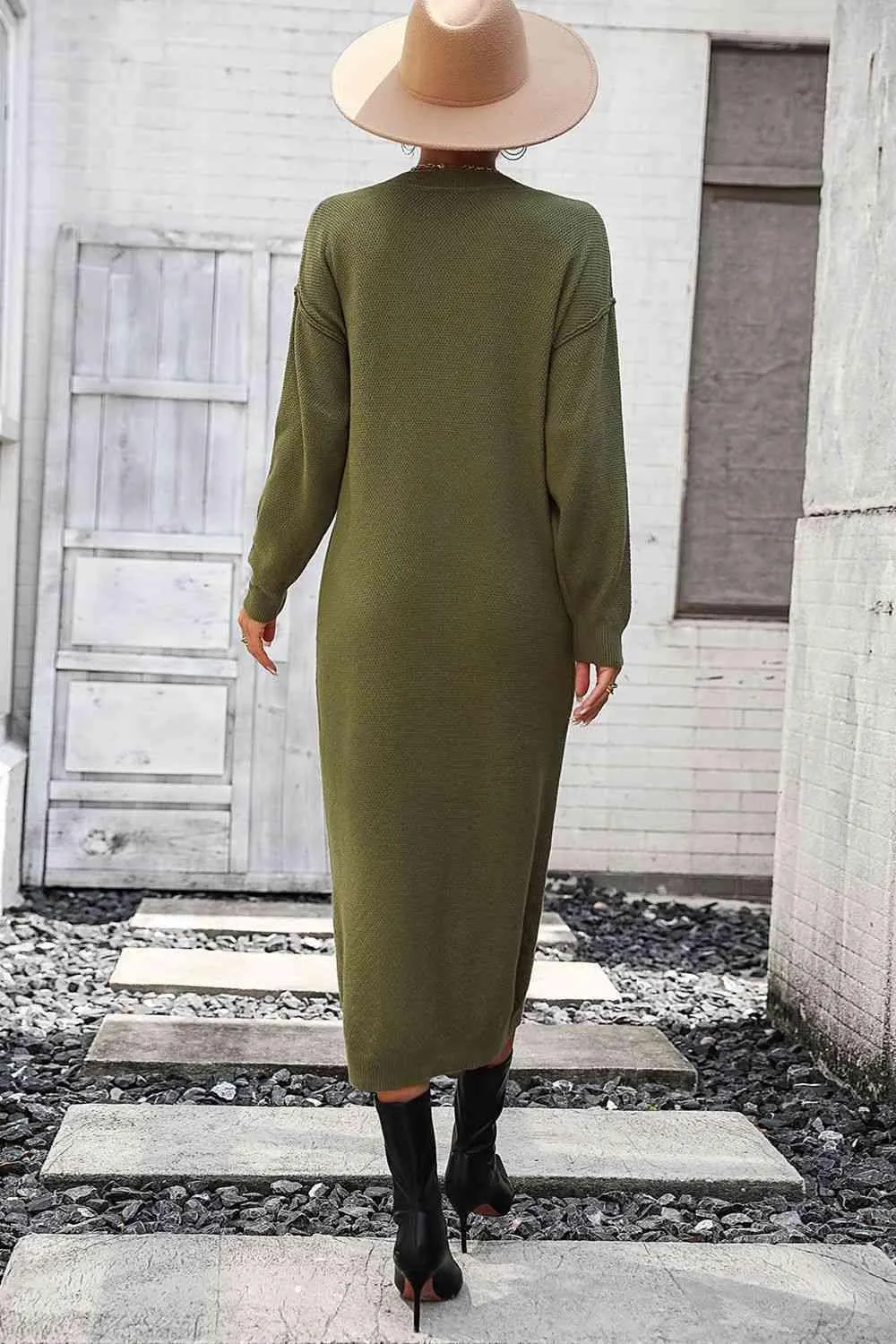Classy Winter Long Sleeve Midi Sweater Dress