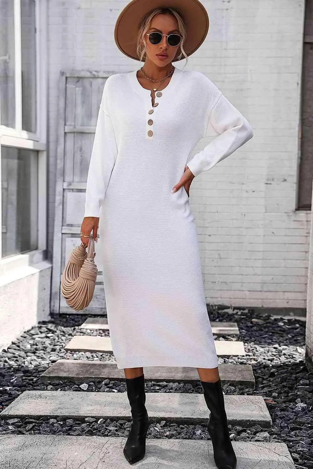 Classy Winter Long Sleeve Midi Sweater Dress