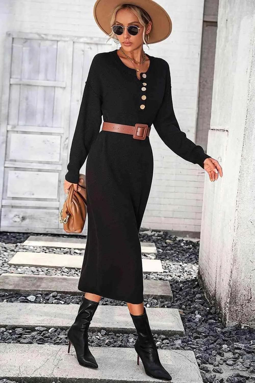 Classy Winter Long Sleeve Midi Sweater Dress