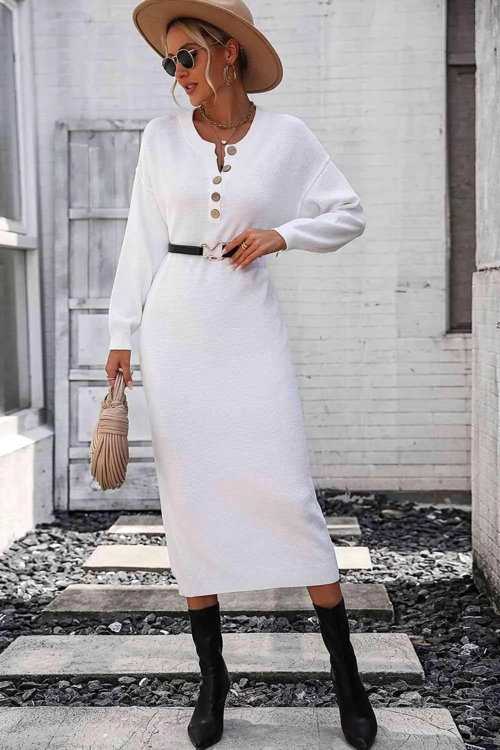 Classy Winter Long Sleeve Midi Sweater Dress