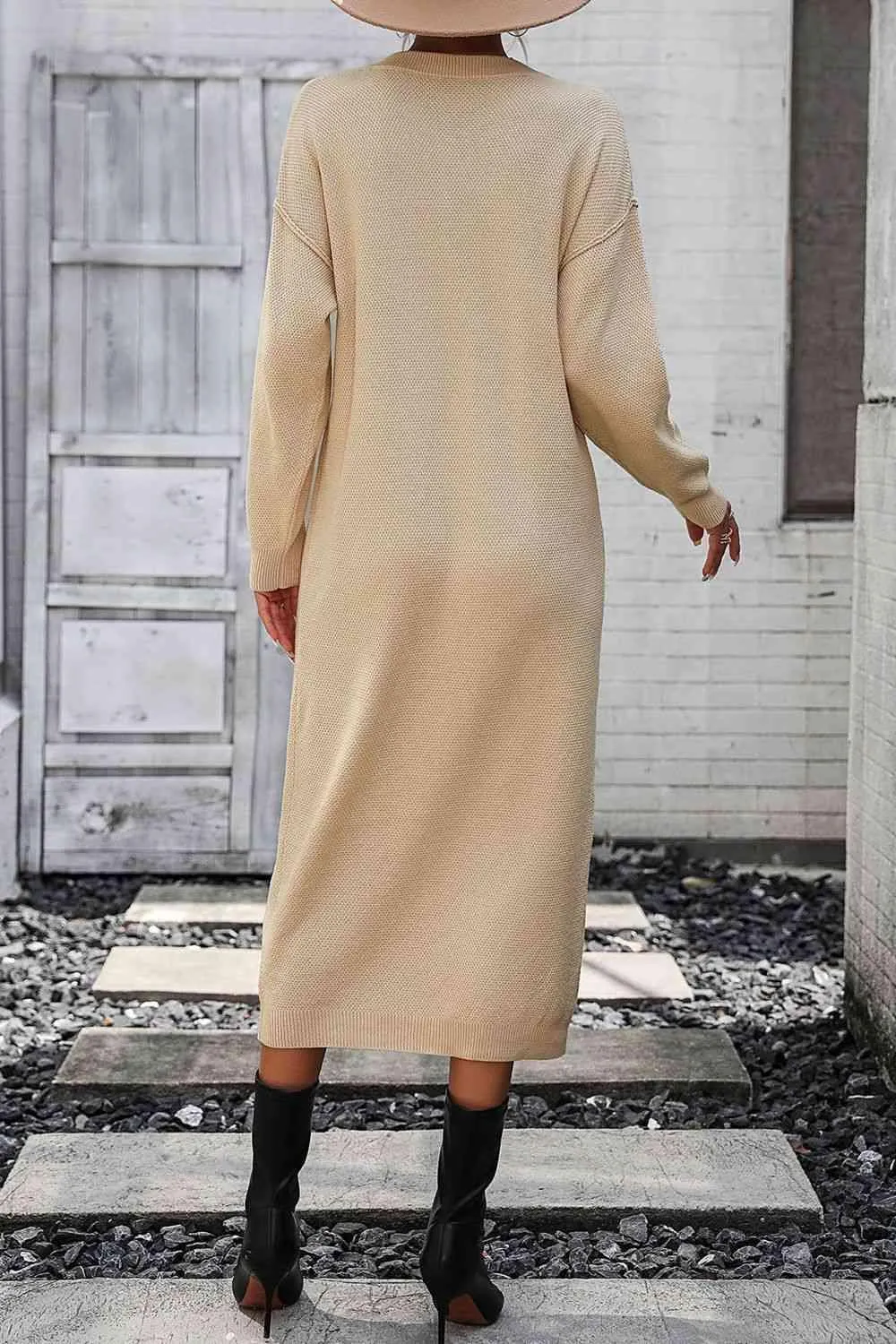 Classy Winter Long Sleeve Midi Sweater Dress