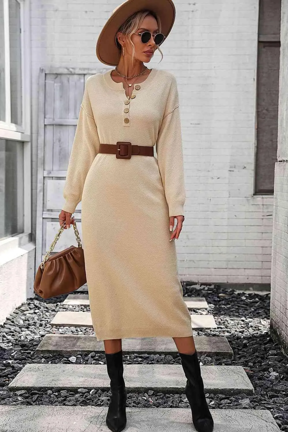 Classy Winter Long Sleeve Midi Sweater Dress