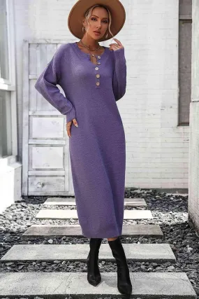 Classy Winter Long Sleeve Midi Sweater Dress
