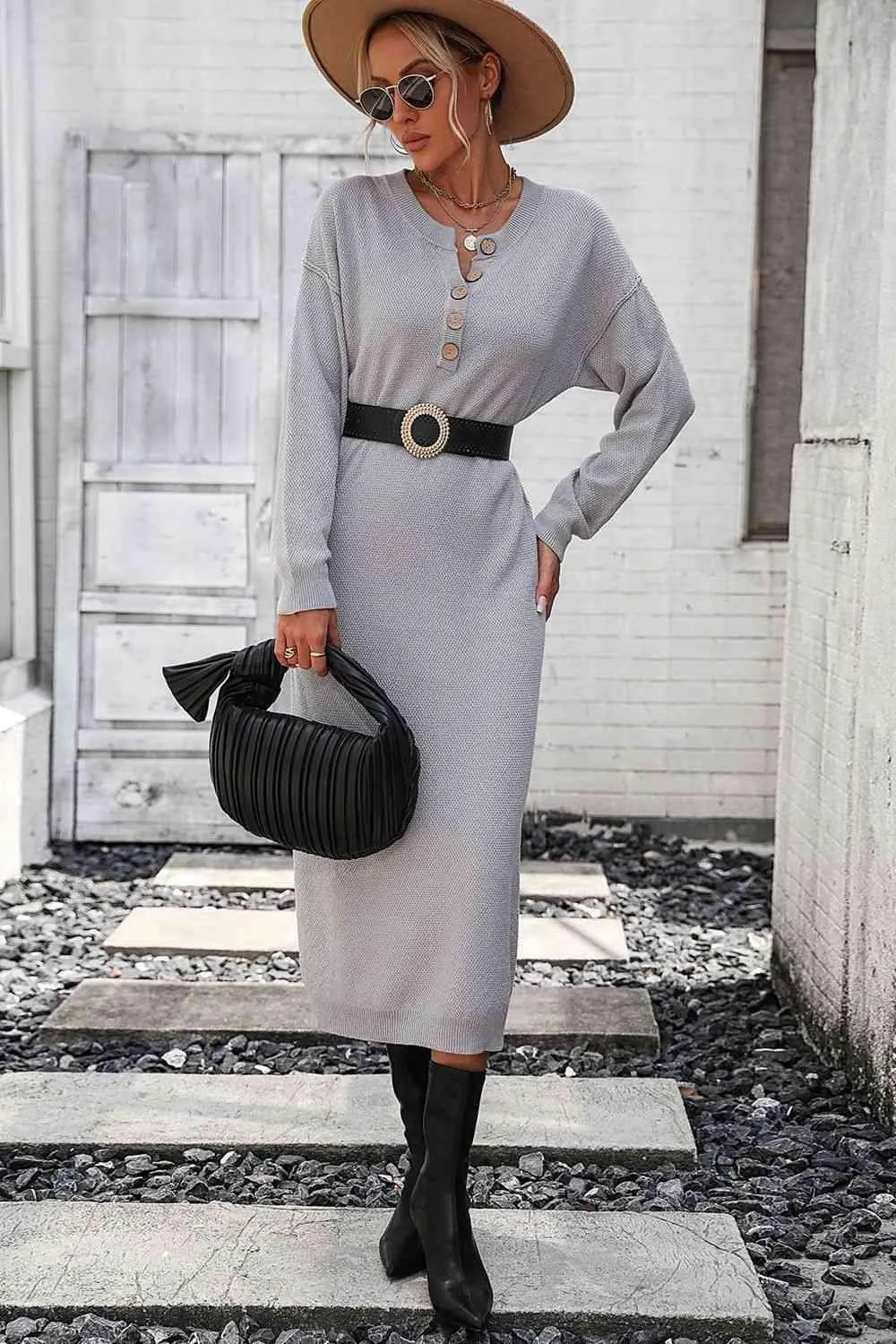 Classy Winter Long Sleeve Midi Sweater Dress