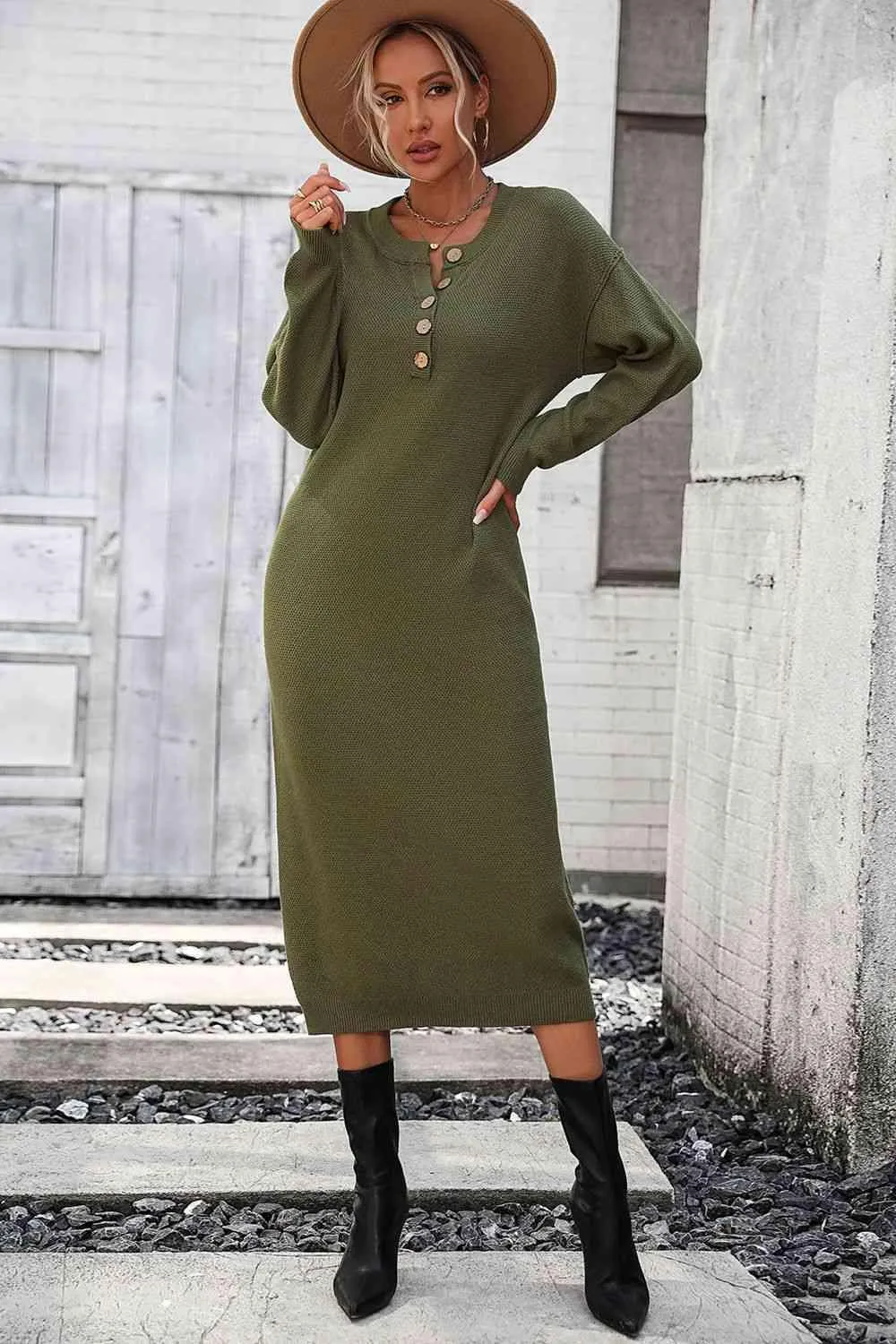 Classy Winter Long Sleeve Midi Sweater Dress