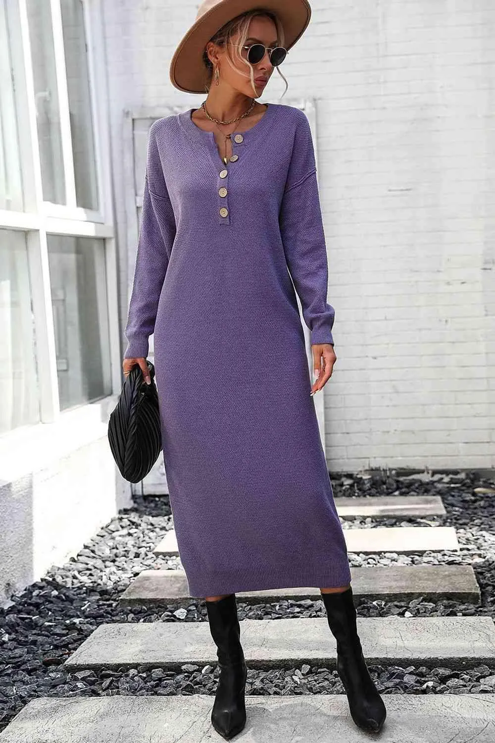 Classy Winter Long Sleeve Midi Sweater Dress