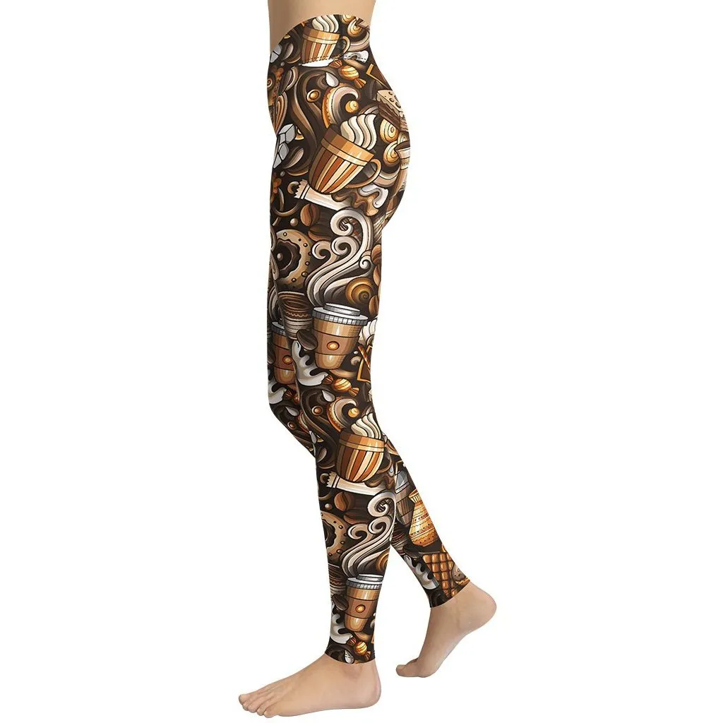 Coffee Shop Print Yoga Leggings