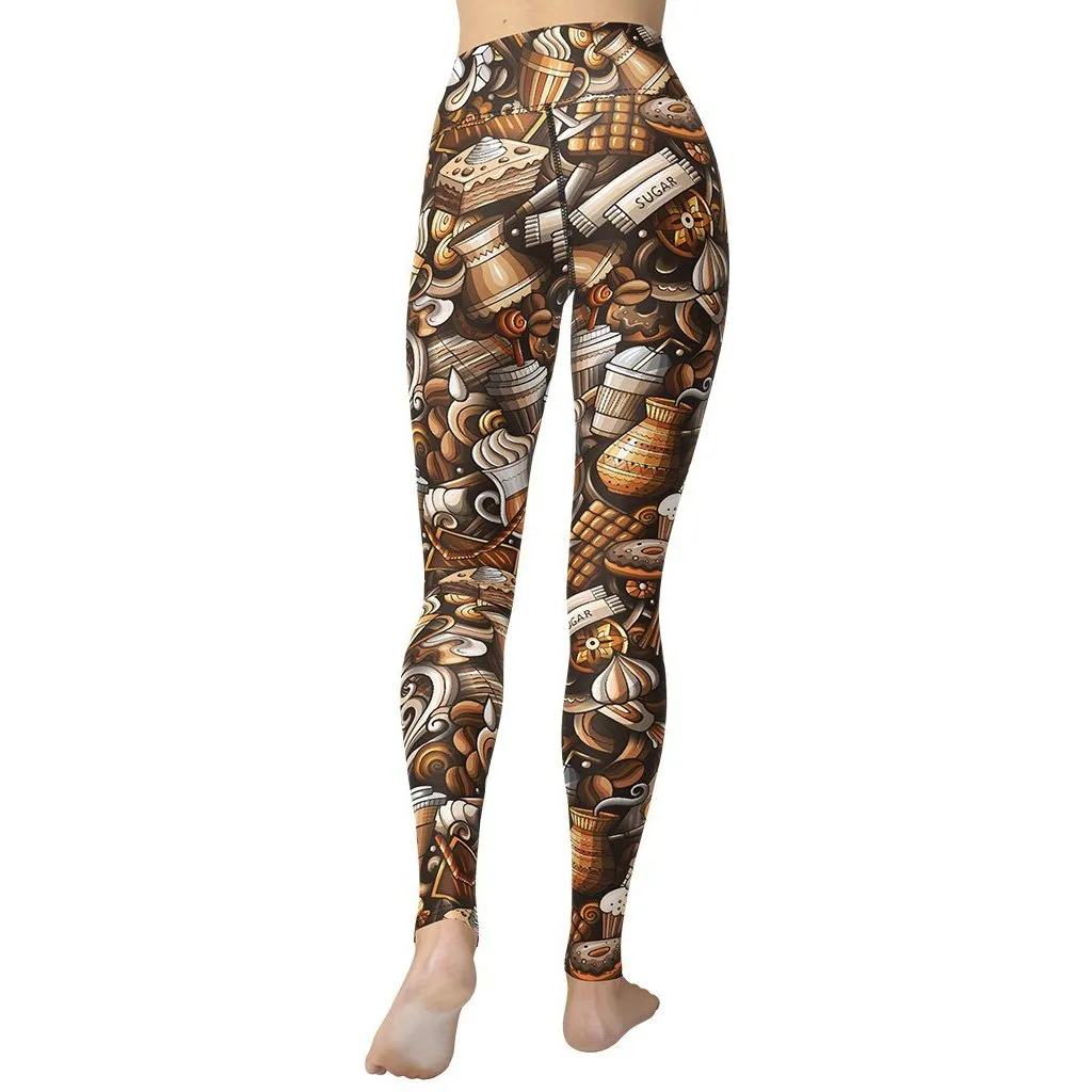Coffee Shop Print Yoga Leggings