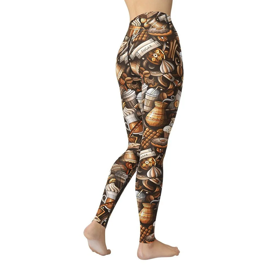 Coffee Shop Print Yoga Leggings