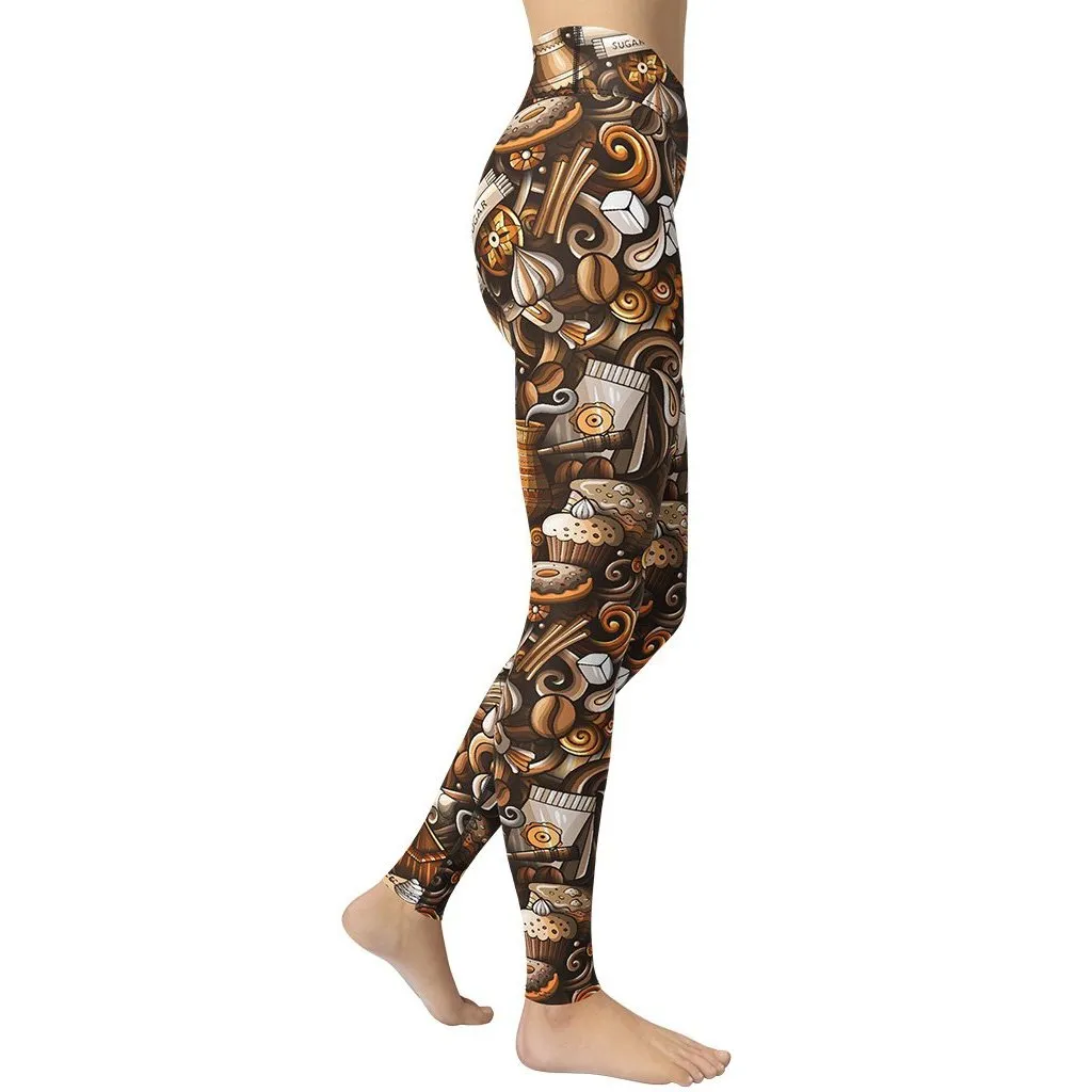 Coffee Shop Print Yoga Leggings