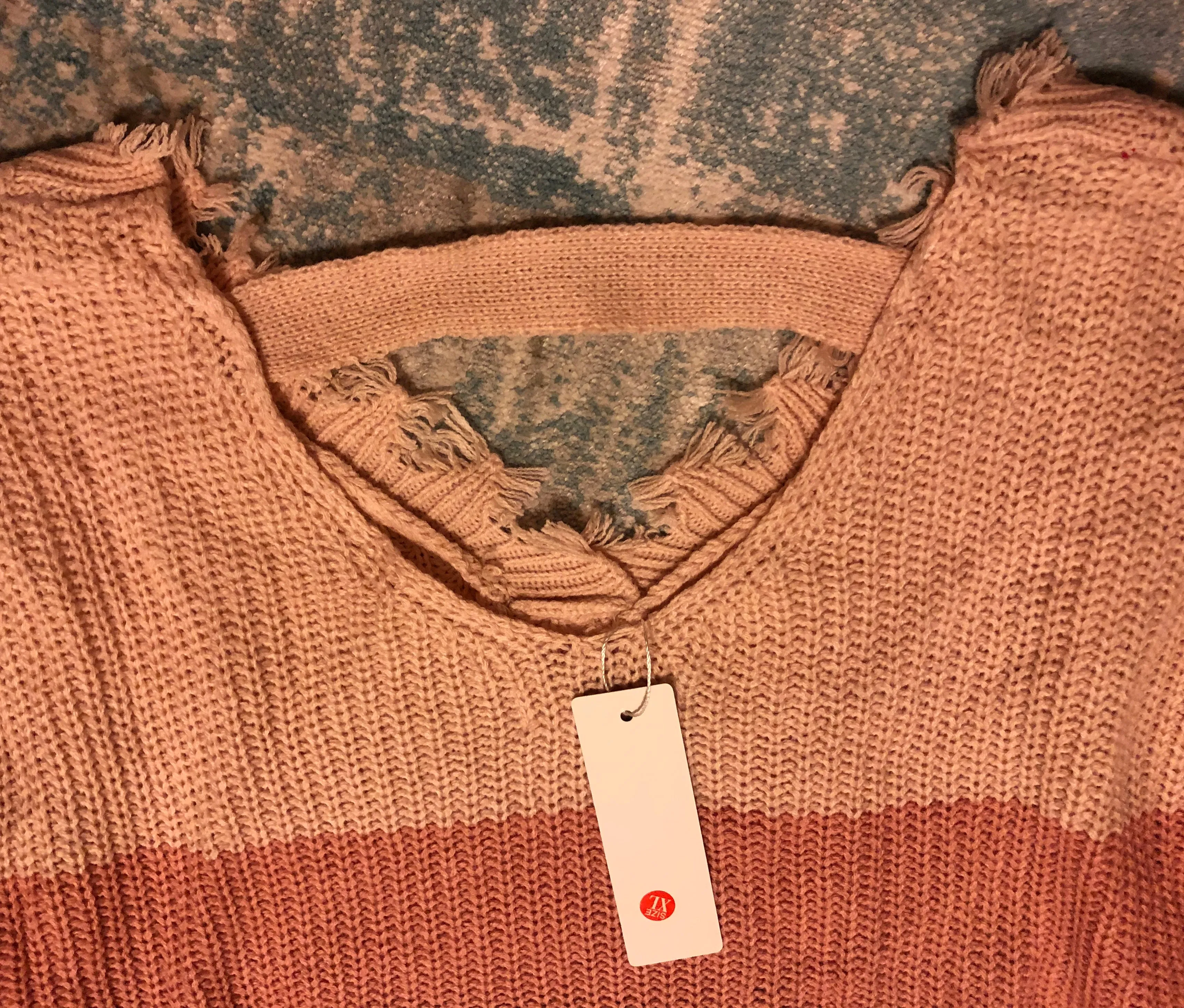 Color Block Sweater with Frayed Edges