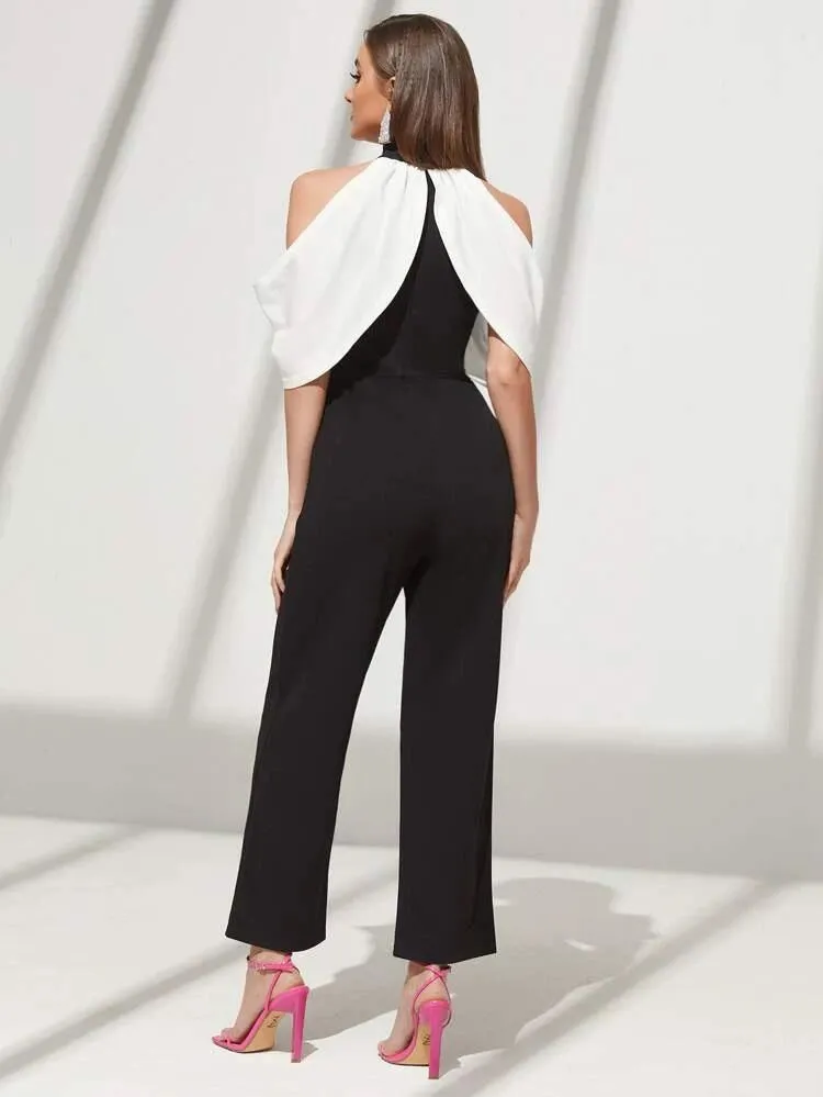 Colorblock Cold Shoulder Jumpsuit