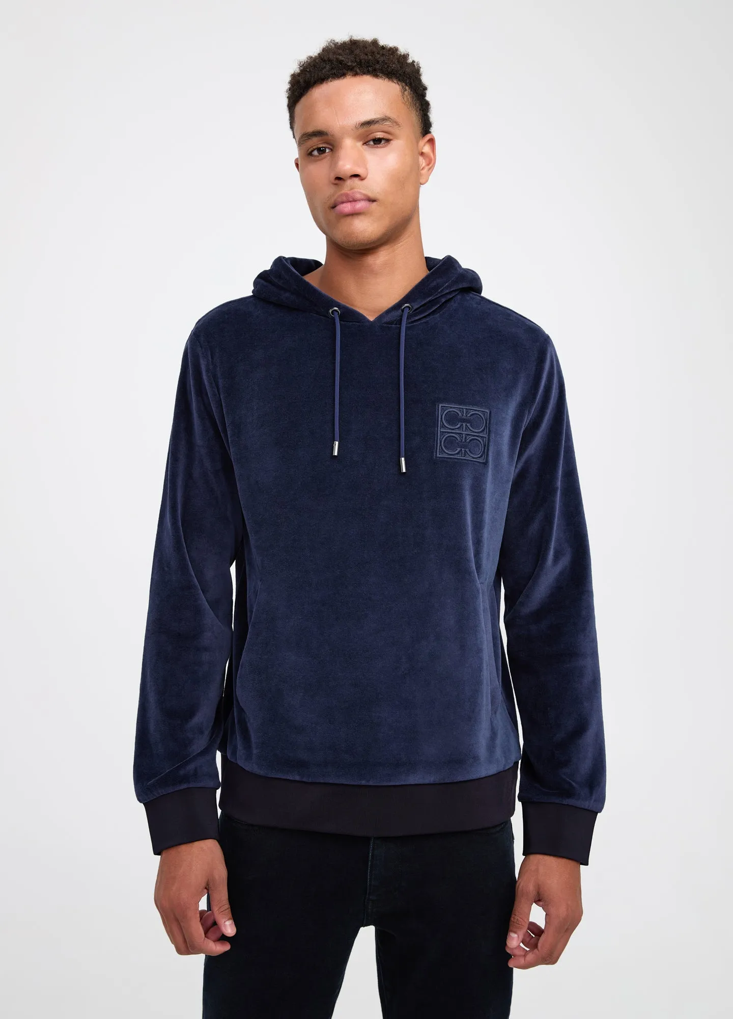 Cotton Blend Velour Hoodie Navy Dark