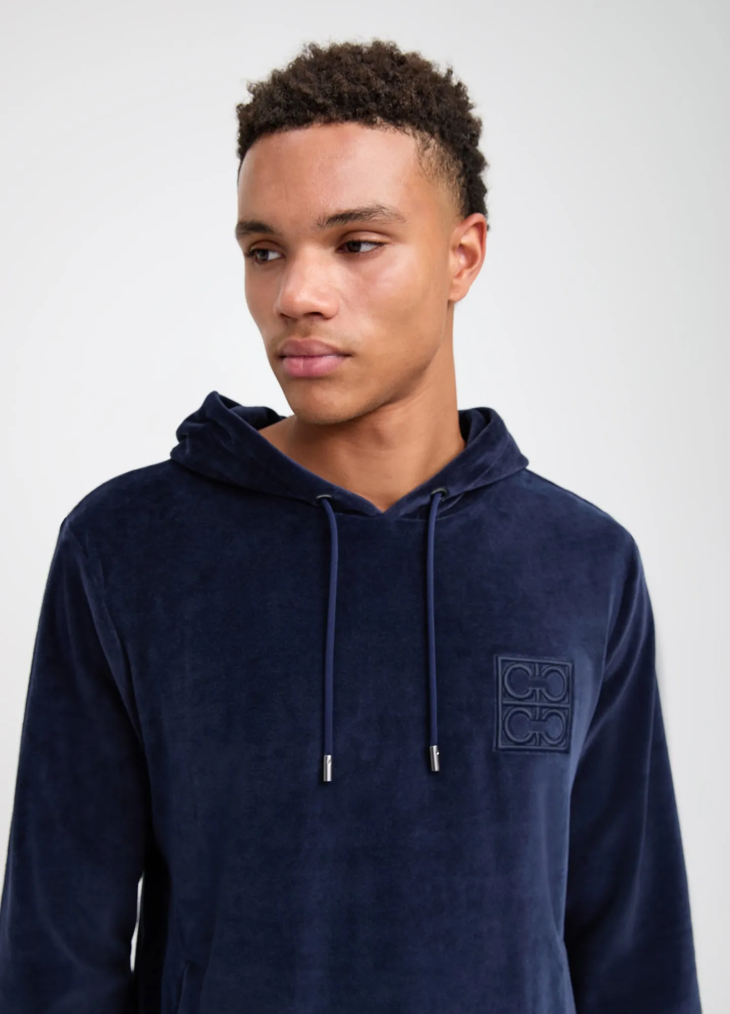 Cotton Blend Velour Hoodie Navy Dark