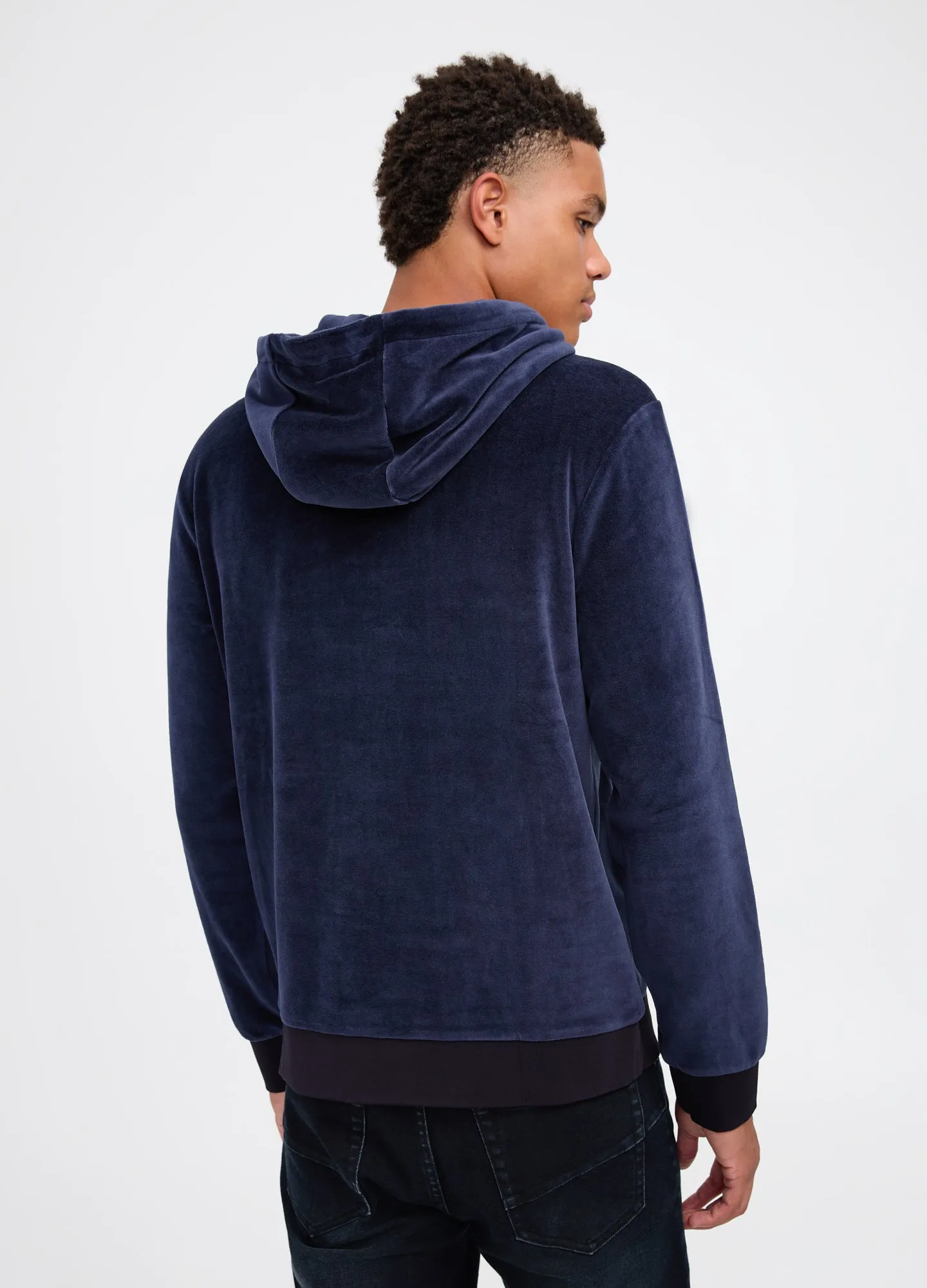 Cotton Blend Velour Hoodie Navy Dark