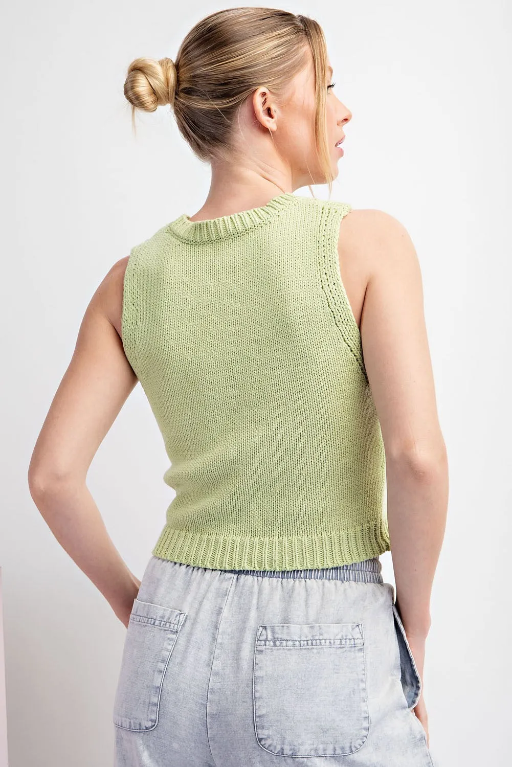 Cropped Knit Pistachio Sweater