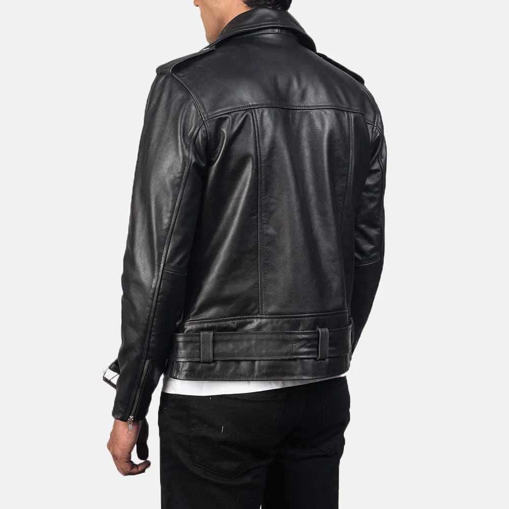 Cross Zipper Black Bikers Leather Jacket