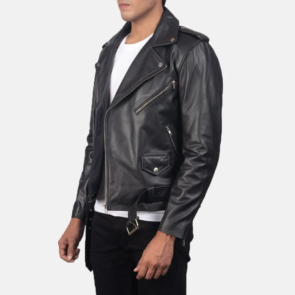 Cross Zipper Black Bikers Leather Jacket