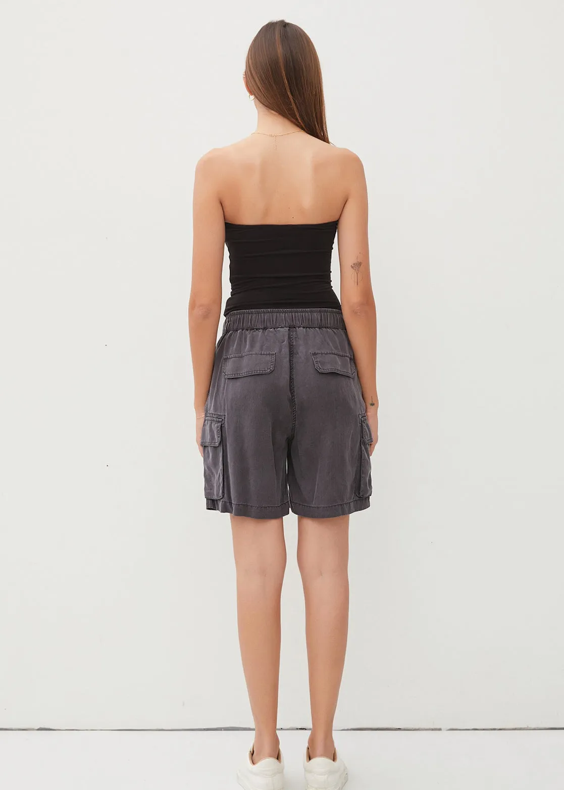 Dara, Womens Drawstring Cargo Short Wrinkle Resistant Tencel, Charcoal