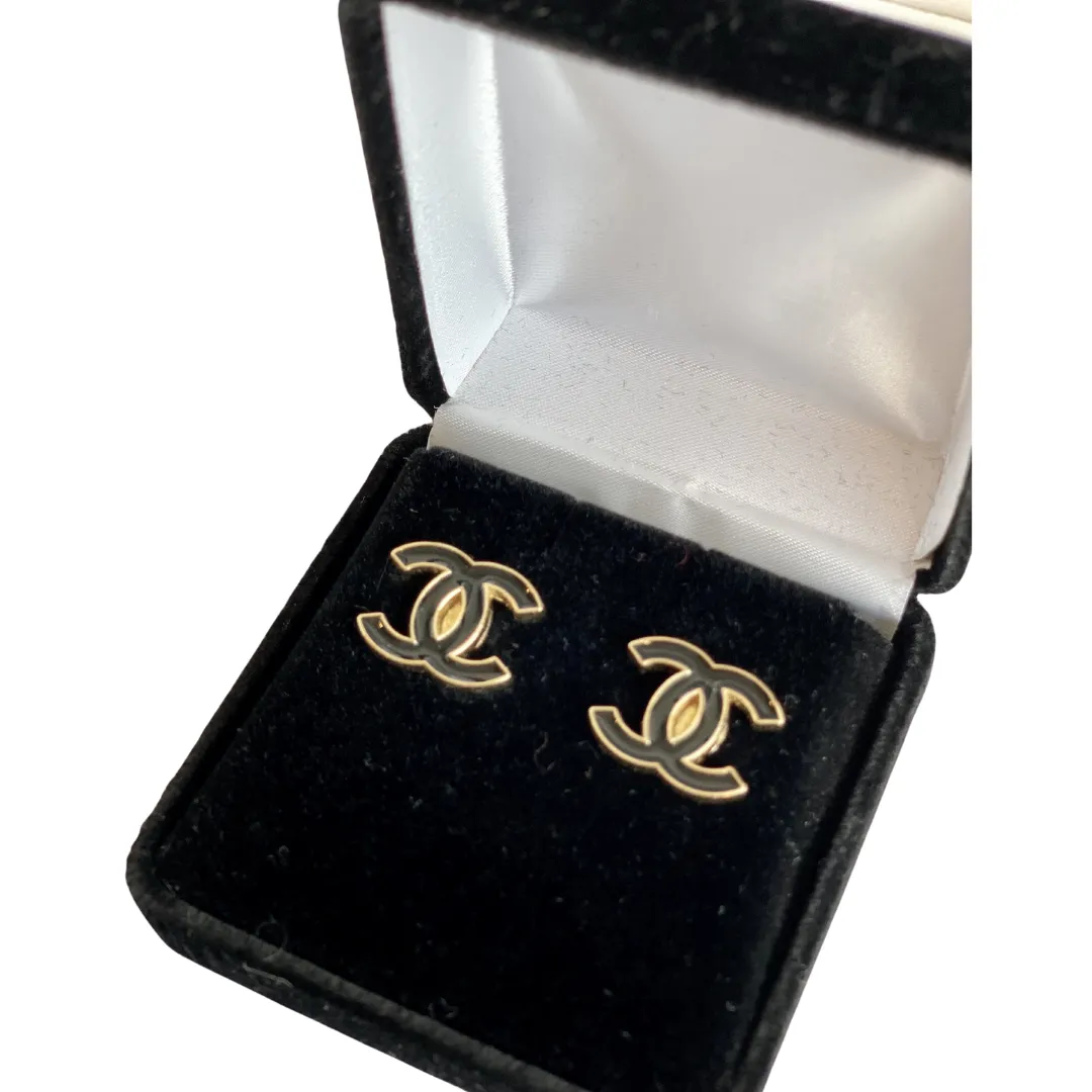 Designer Button Earrings - Black Classic CC