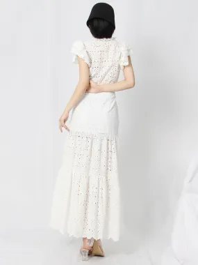 Elegant Solid Dress For Women Stand Collar Flying Sleeve High Waist Minimalist Long Dresses Female Fashion Clothing