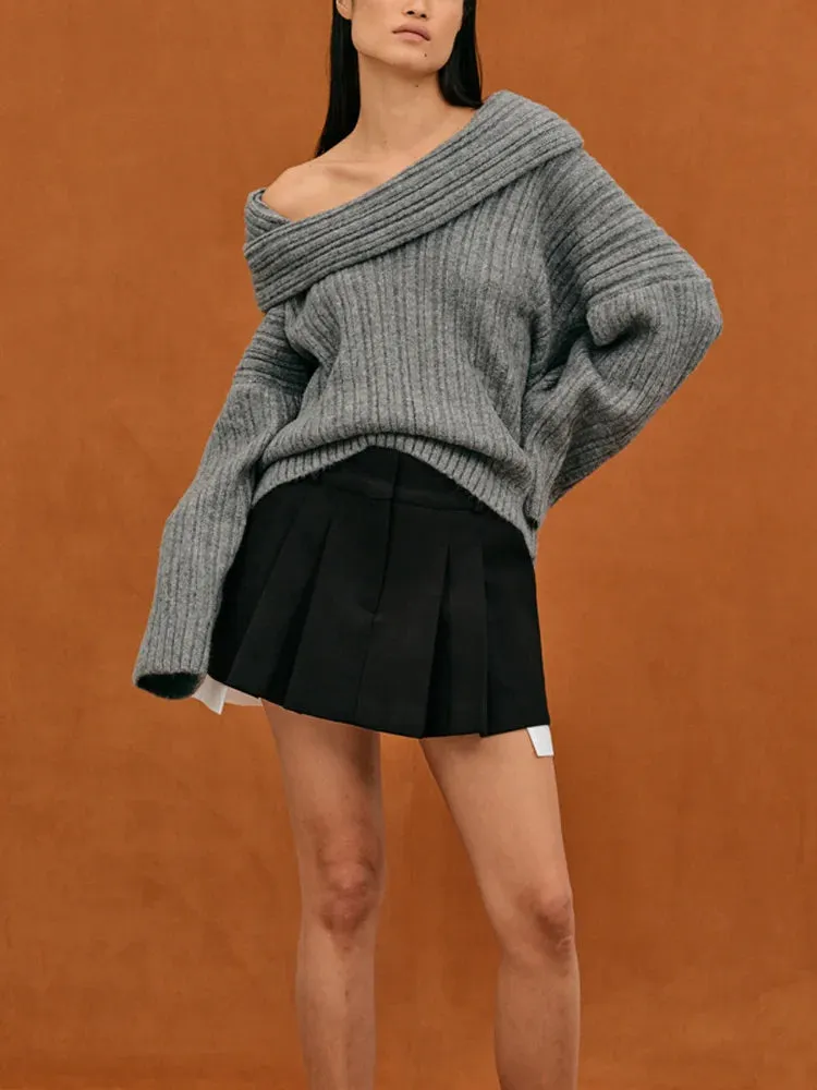Elegant Solid Slash Neck Thick Knitted Tops Women Casual Long Sleeve Loose Warm Pullover Female Fashion High Street Sweater