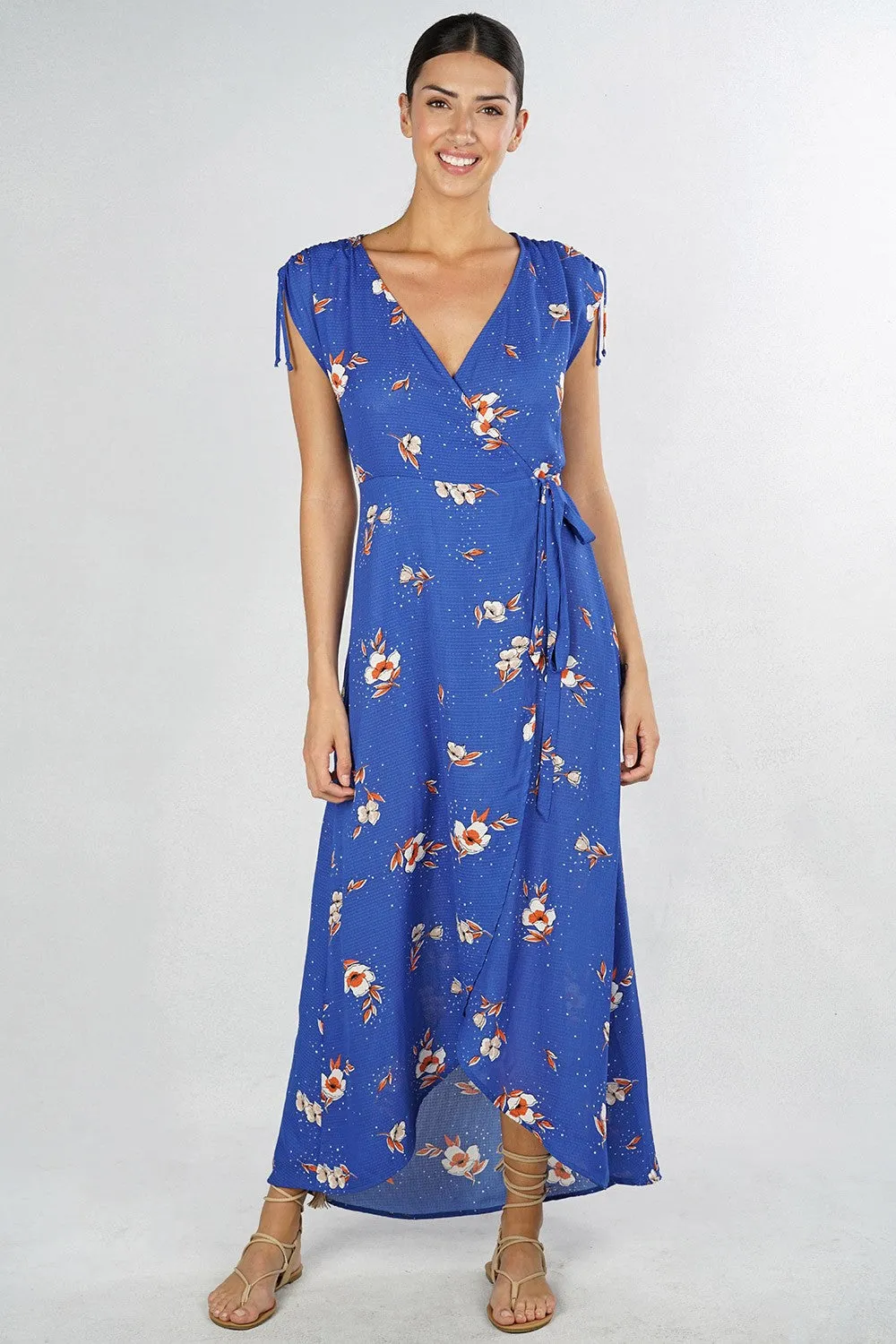 Floral Ruched Maxi Wrap Dress