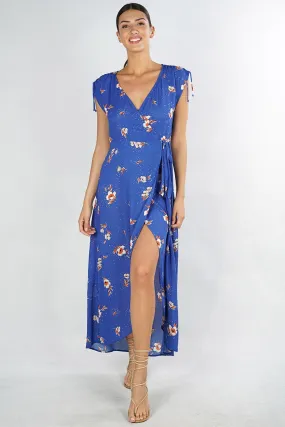 Floral Ruched Maxi Wrap Dress