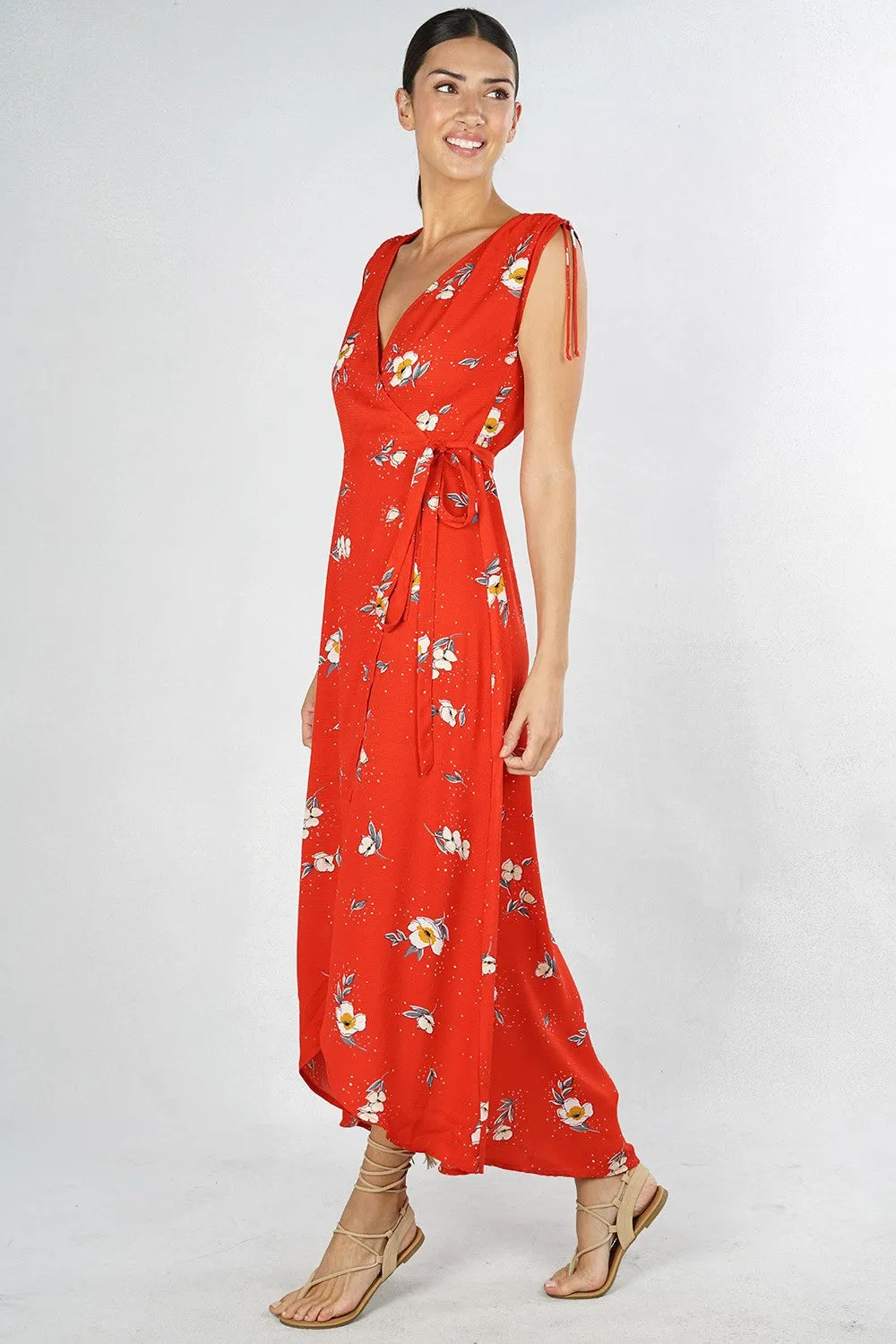 Floral Ruched Maxi Wrap Dress