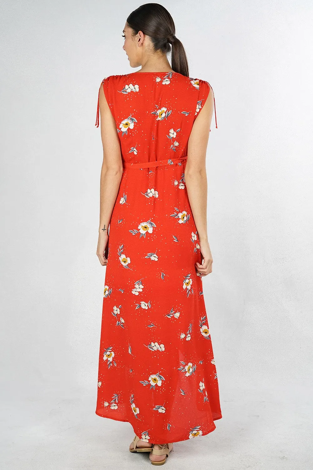 Floral Ruched Maxi Wrap Dress