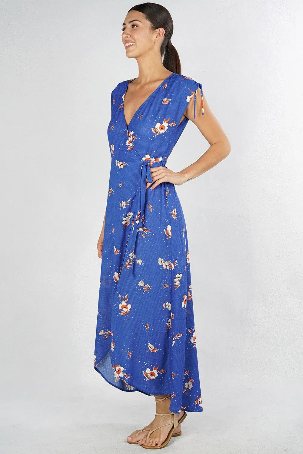 Floral Ruched Maxi Wrap Dress