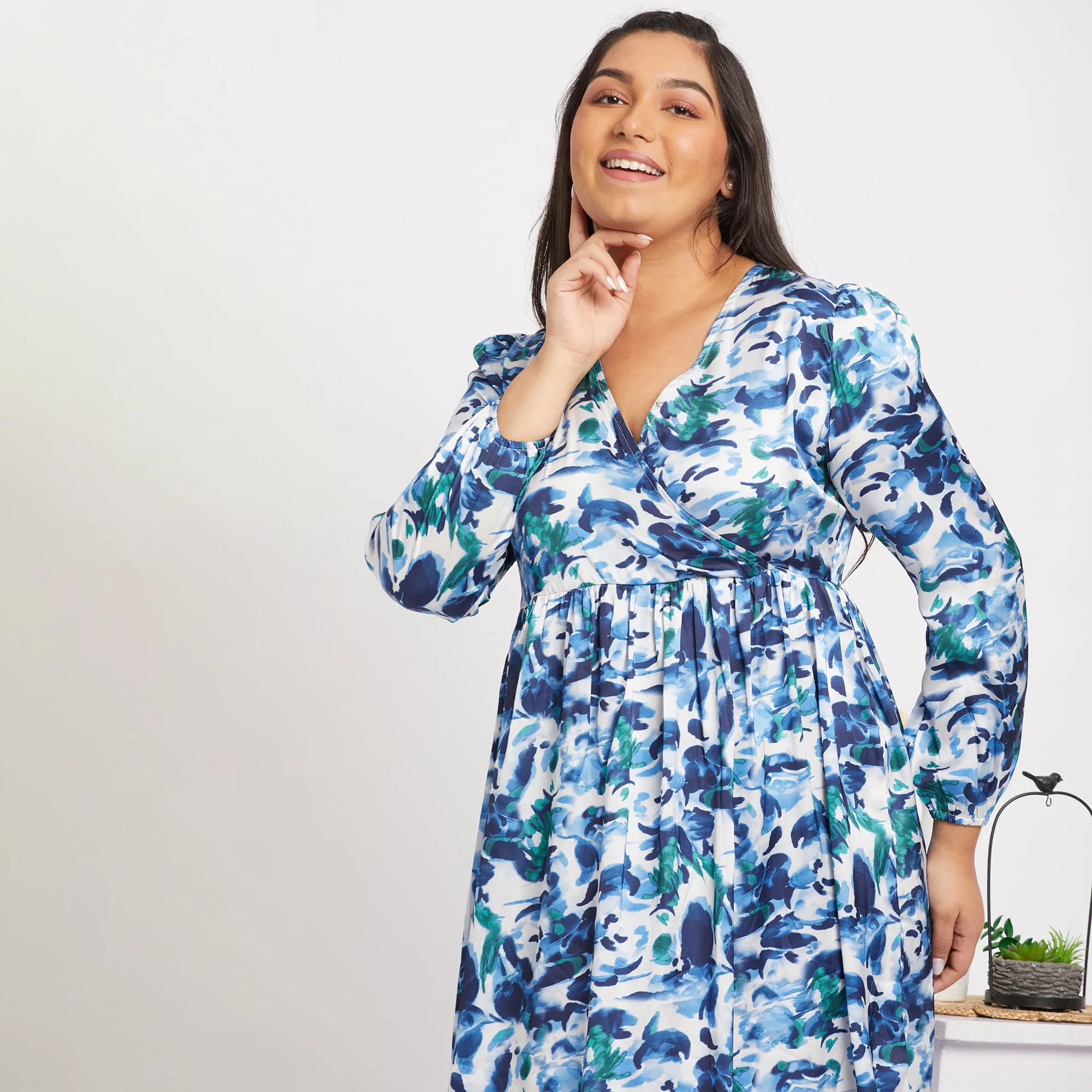 Floral Satin Plus Size Wrap Maxi Dress