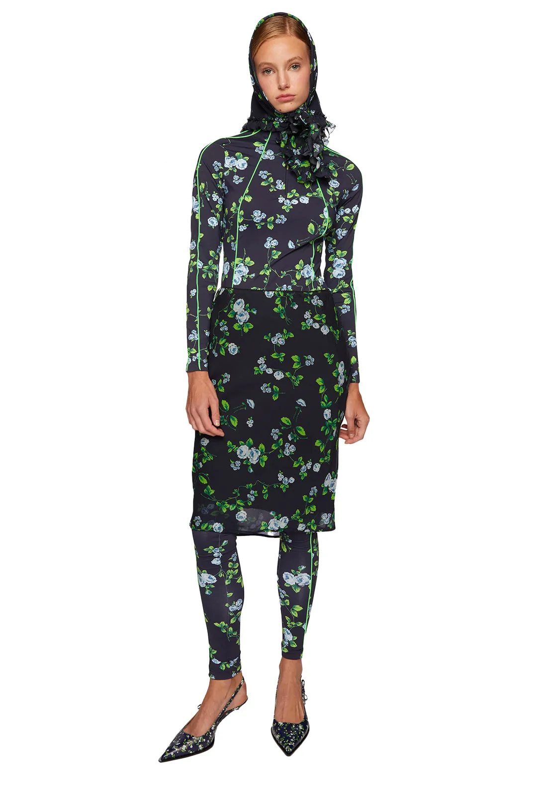 Flower-Print Midi Pencil Skirt