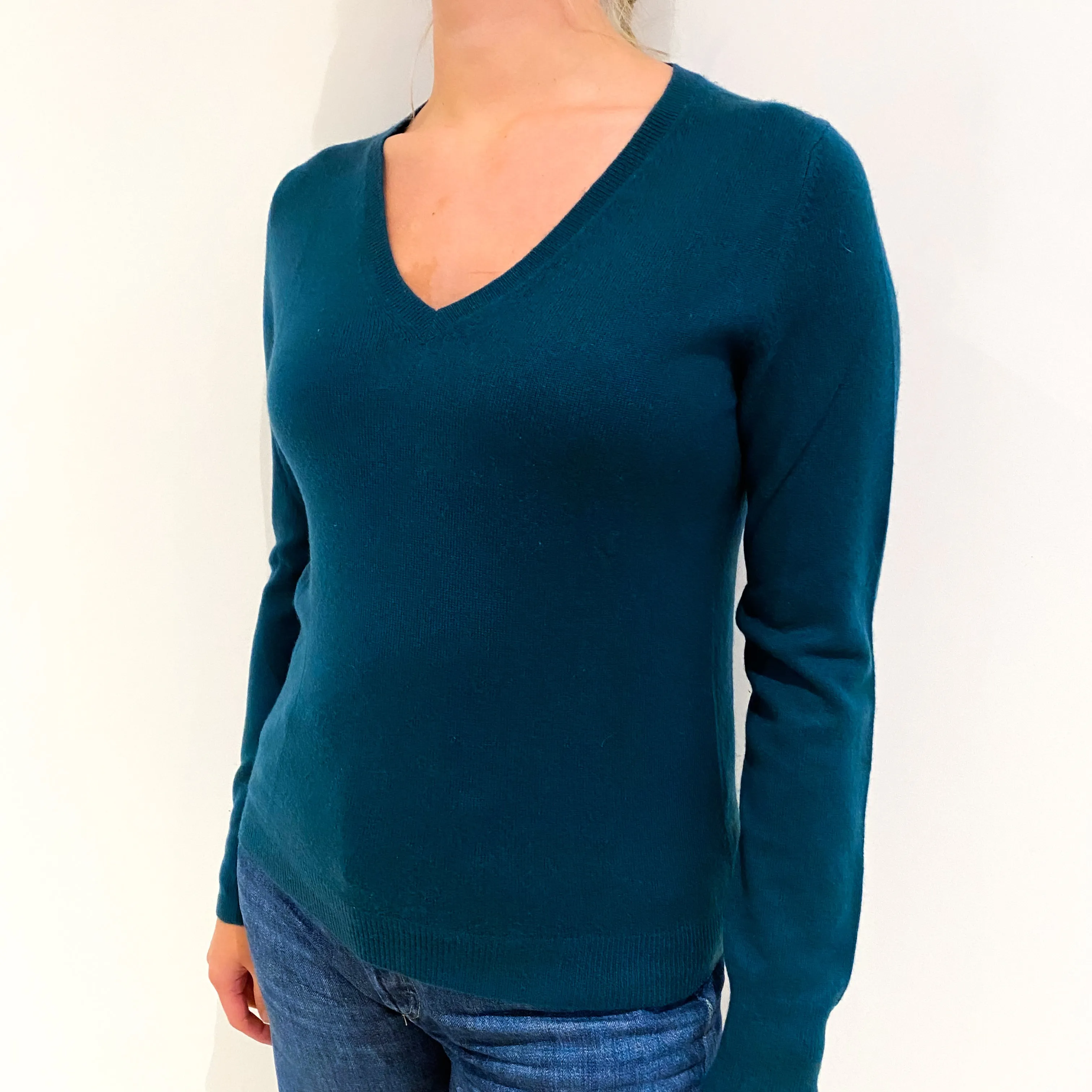 Forest Green Cashmere V-Neck Jumper Small