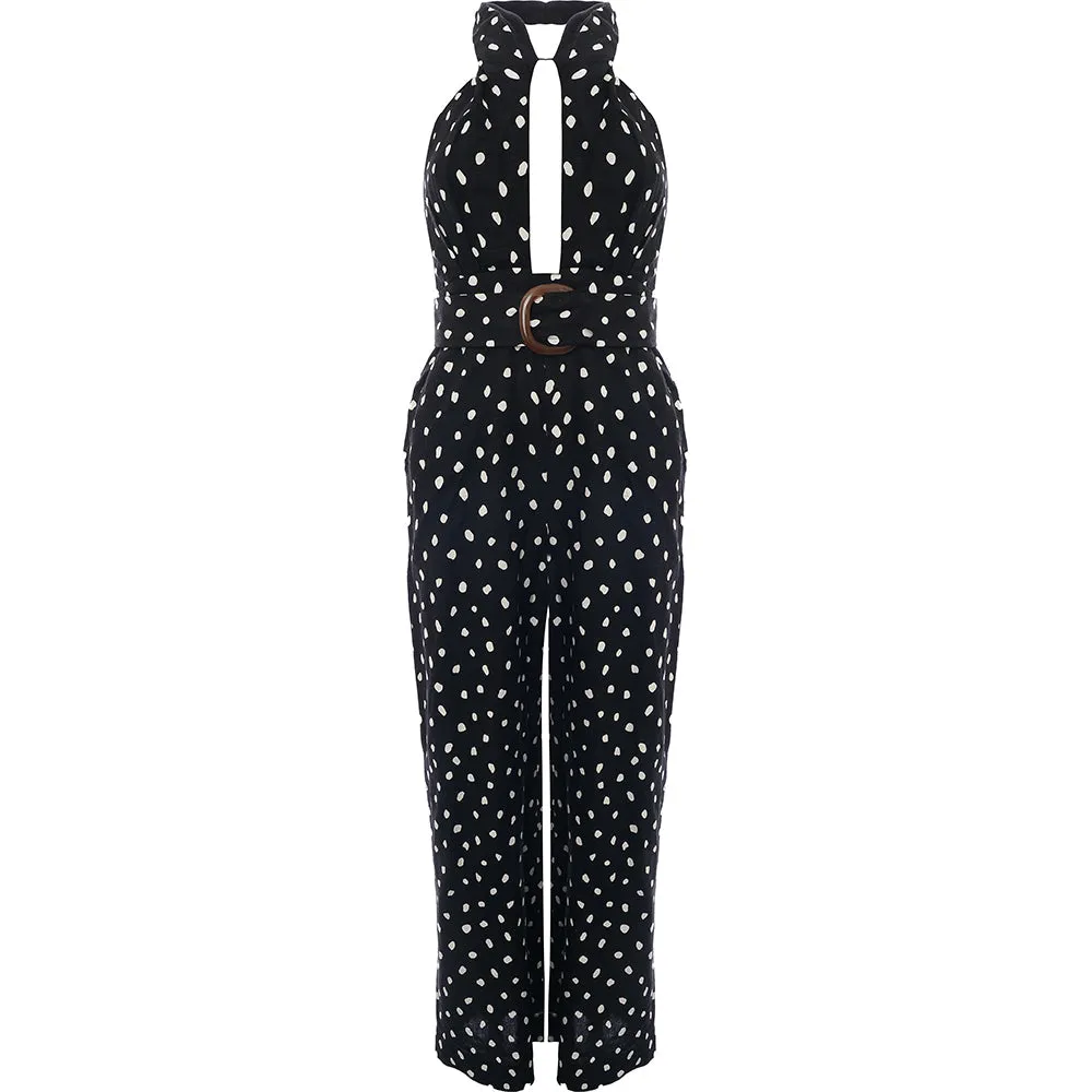 Forever New Women's Black Cut-Out Halterneck Wide Leg Jumpsuit
