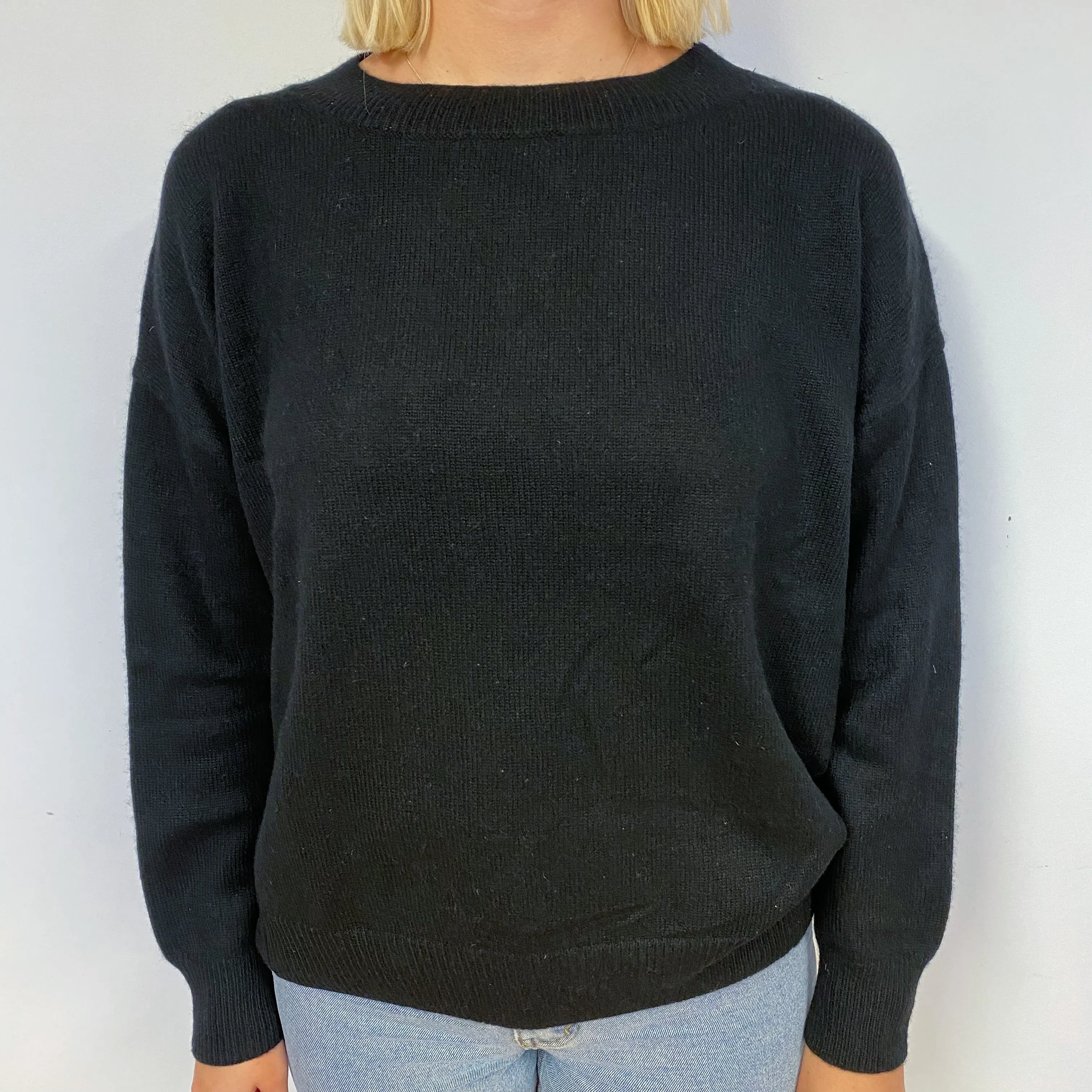 Frame Black Slouchy Cashmere Crew Neck Jumper Small