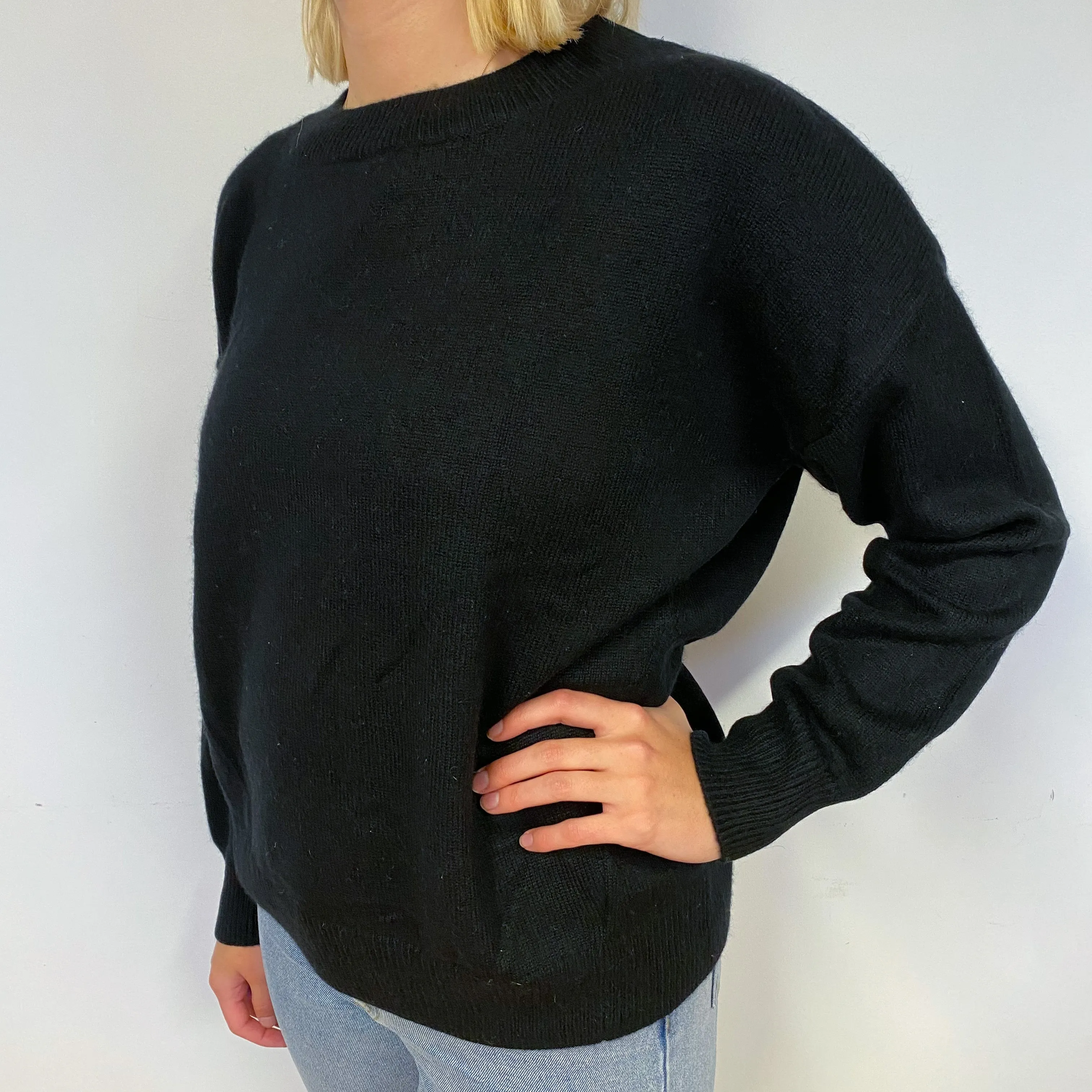 Frame Black Slouchy Cashmere Crew Neck Jumper Small