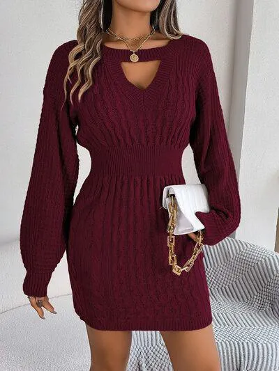 Front Cutout Cable Knit Mini Sweater Dress