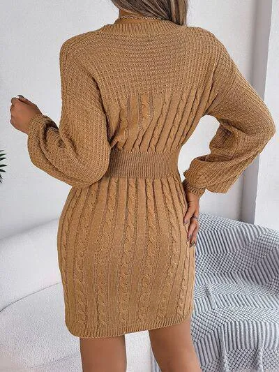 Front Cutout Cable Knit Mini Sweater Dress