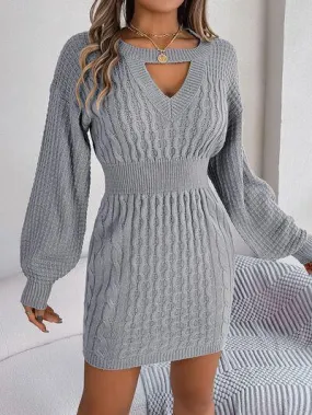 Front Cutout Cable Knit Mini Sweater Dress