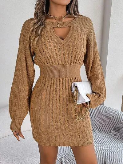 Front Cutout Cable Knit Mini Sweater Dress