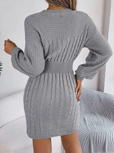 Front Cutout Cable Knit Mini Sweater Dress