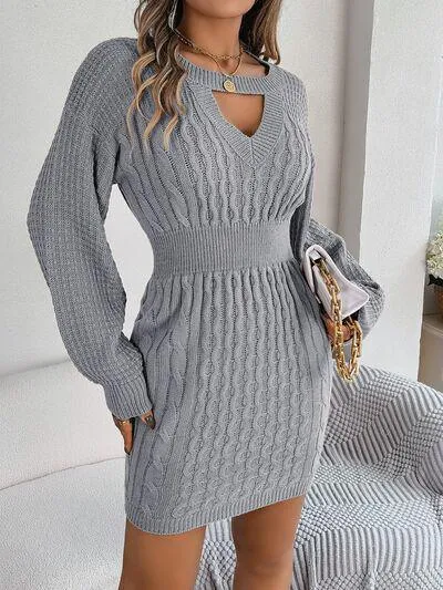 Front Cutout Cable Knit Mini Sweater Dress
